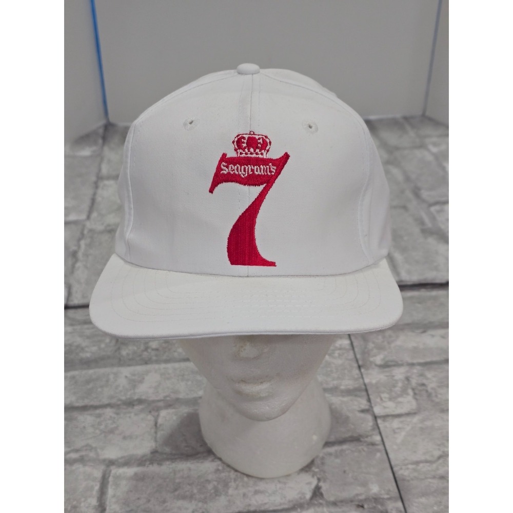 Vintage Seagrams 7 Crown White Red Snapback Trucker Baseball Hat Whiskey - Picture 1 of 8